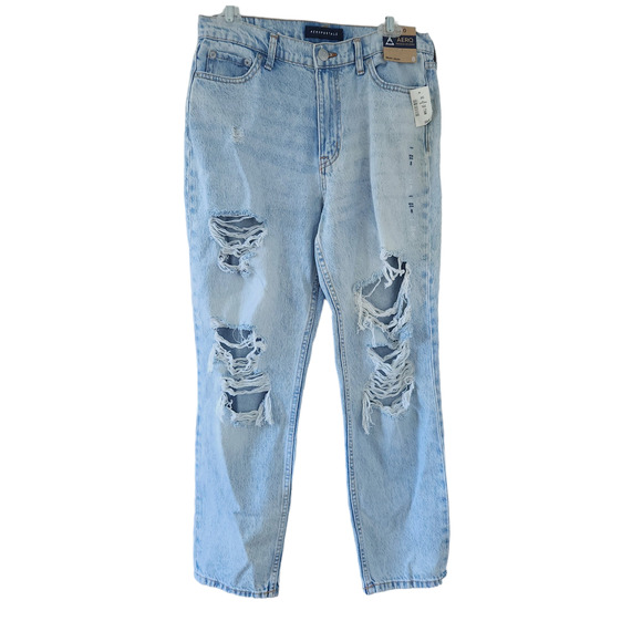 New Aeropostale  Mom Jeans Size 8 Distressed Blue Jeans Light Wash - Picture 1 of 5